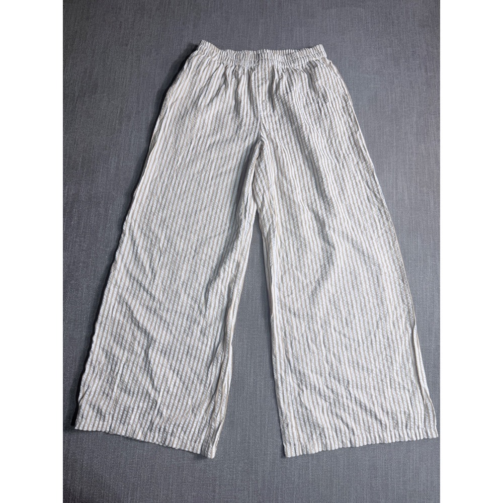 Sincerely Jules Womens Tan White Striped Wide Leg Elastic Waist Pants Large